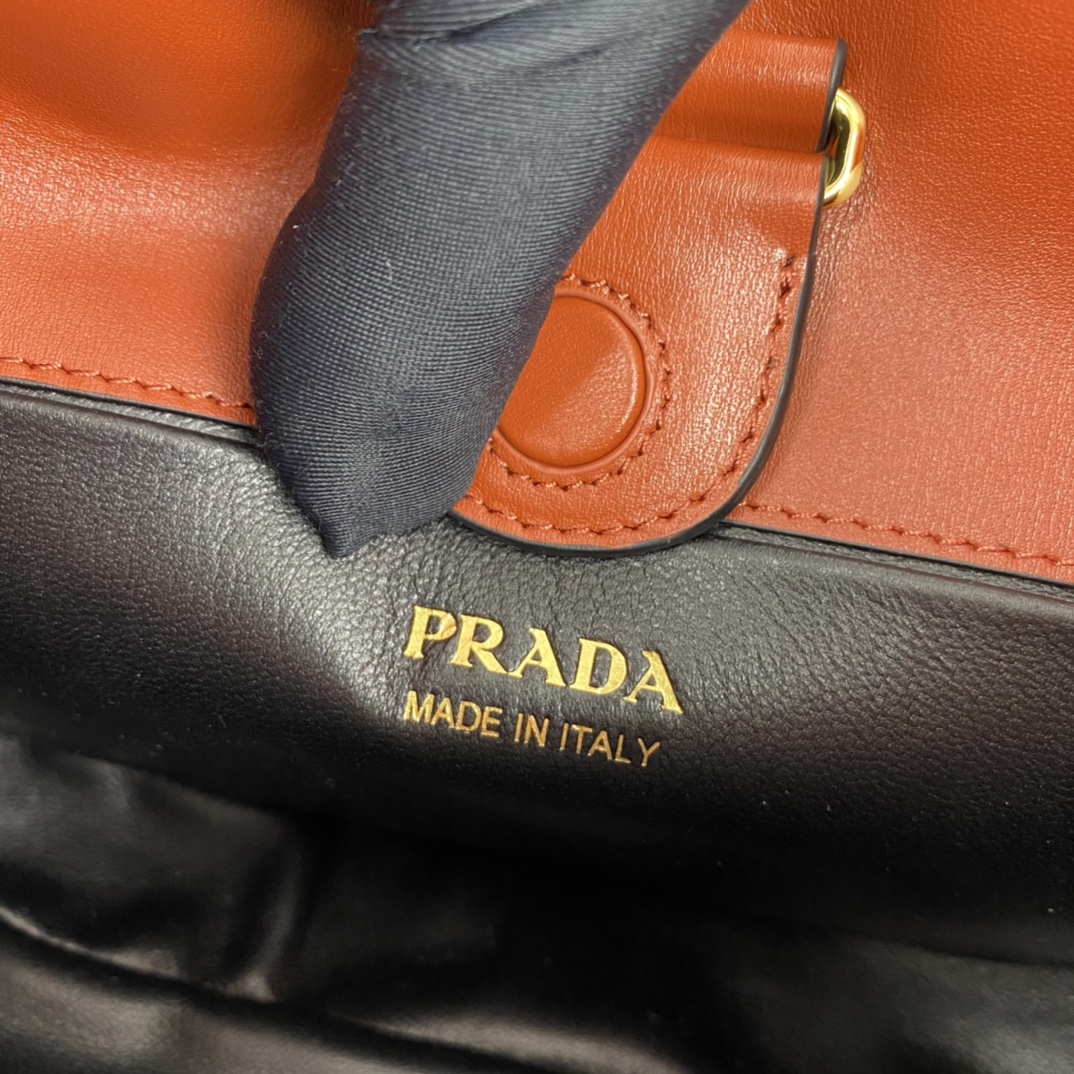 Prada Soft Leather Armpit Bag Handbag Shoulder Bag Orange 1BC179